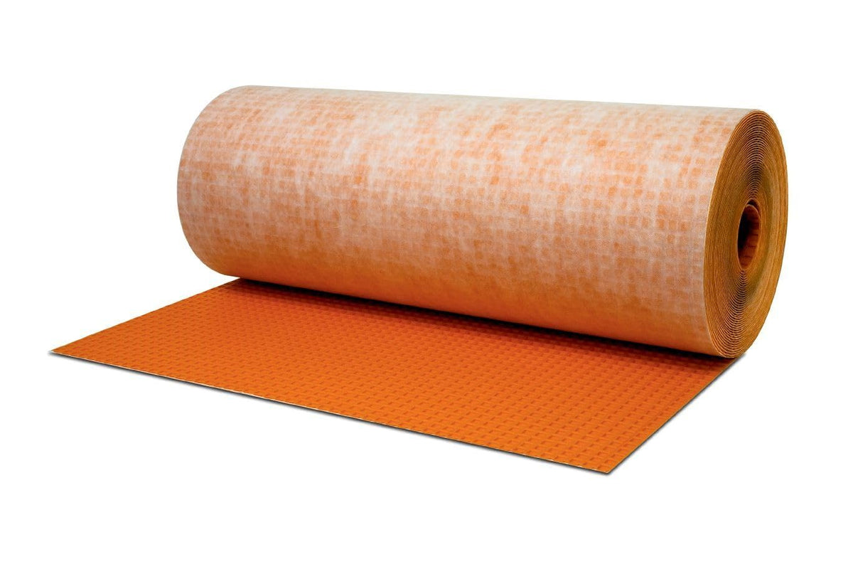 Schluter Ditra installation view shows uncoupling membrane improving tile durability and installation ease