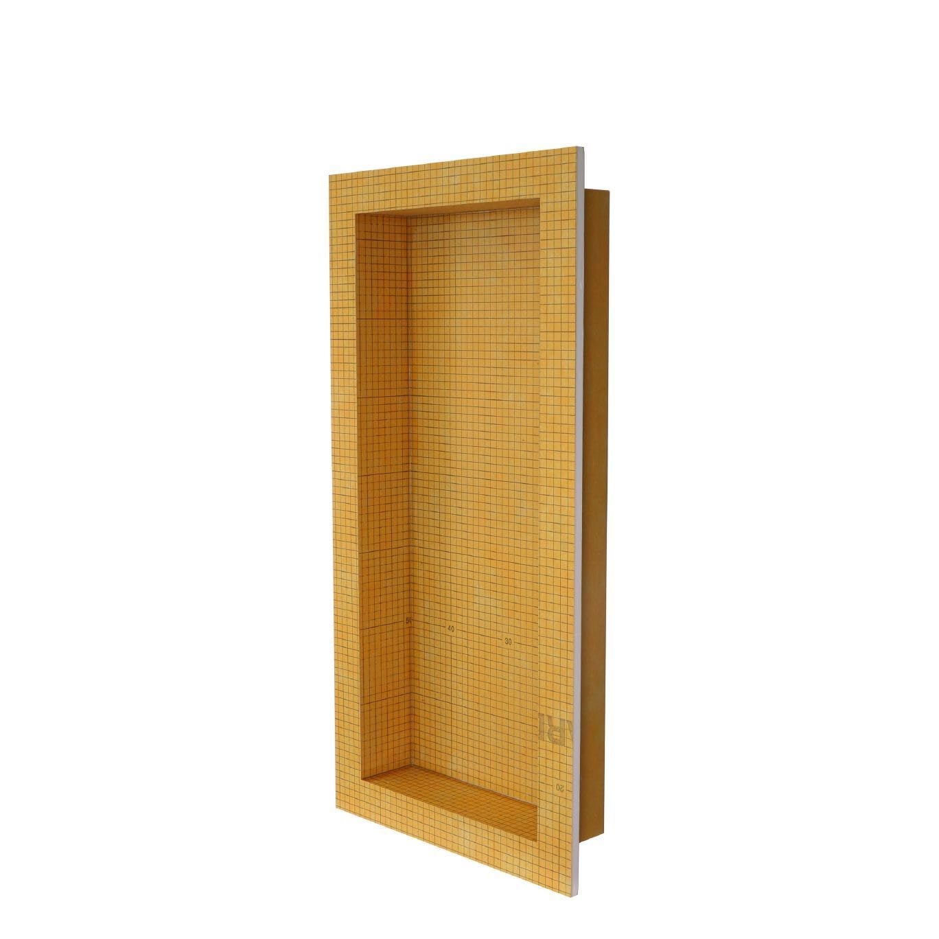 Schluter KERDI-BOARD-SN shower niche front view shows waterproof, tile-ready storage for showers.