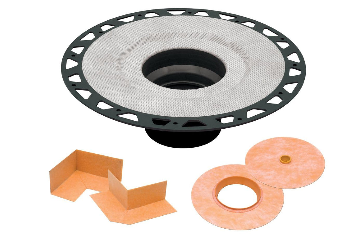Schluter Kerdi-Drain ABS flange installation image showing seamless bonding for reliable waterproofing.