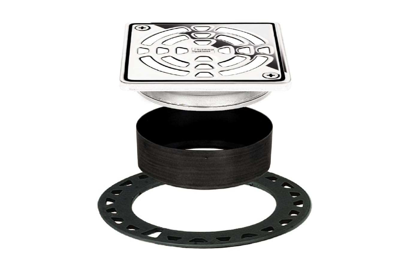 Schluter Kerdi-Drain Classic 4-inch square chrome grate for tile showers; easy maintenance and reliable waterproofing.