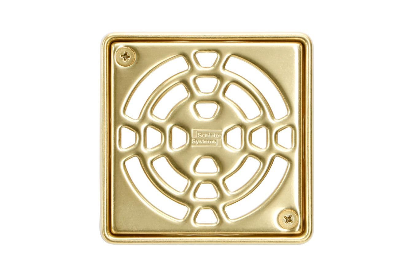 Schluter Kerdi-Drain classic square gold grate 4-inch for reliable waterproofing and easy cleaning.