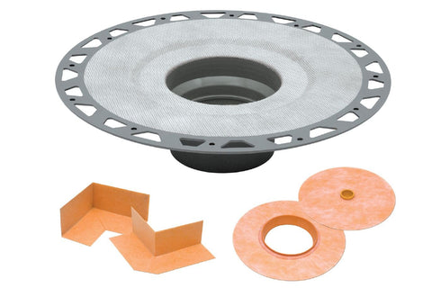 Schluter Kerdi-Drain PVC shower flange kit with 2-inch outlet for seamless waterproofing integration.