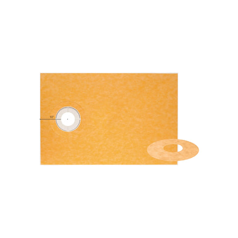 Schluter Kerdi tray with off-center outlet, ready to tile for flexible shower layouts.