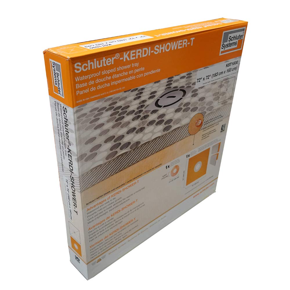 Schluter Kerdi prefab sloped shower tray with center outlet for waterproof, tile-ready installation.
