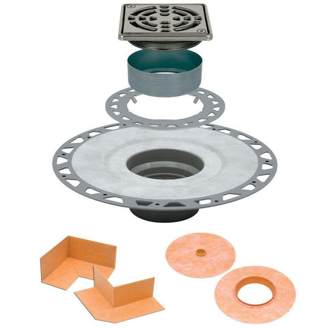Schluter Kerdi shower drain kit with 4-inch grate for tile-ready installation and adjustable height