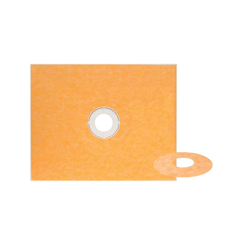 Schluter Kerdi sloped tray with center outlet offers durable waterproofing for tiled showers.