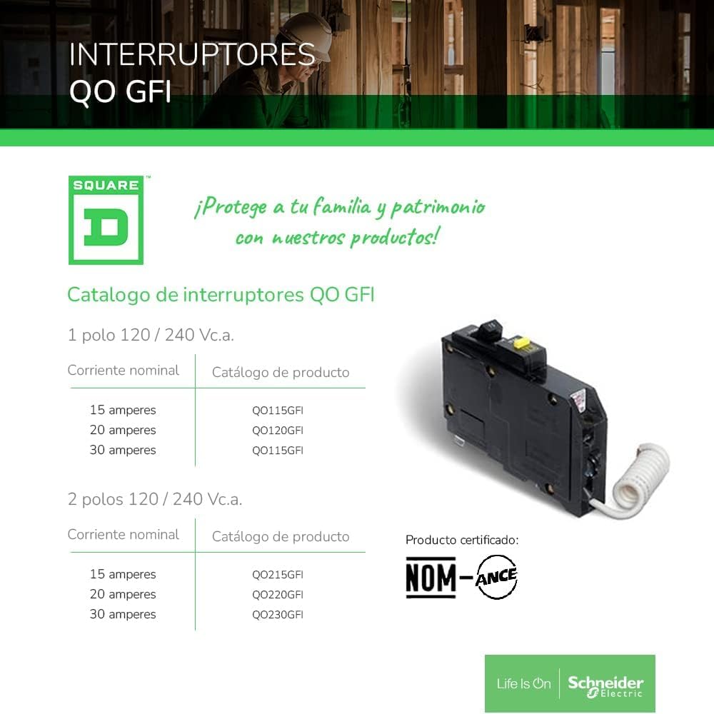 Schneider Electric 120-volt AC circuit breaker suitable for homes.