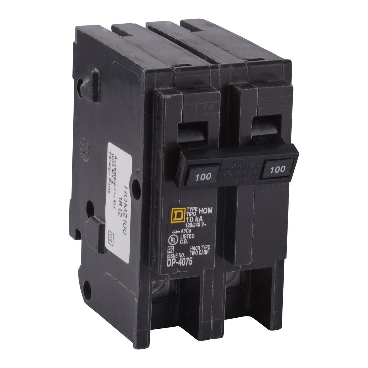 Schneider Electric Homeline 100A breaker front view showing compact, space-saving design for panels