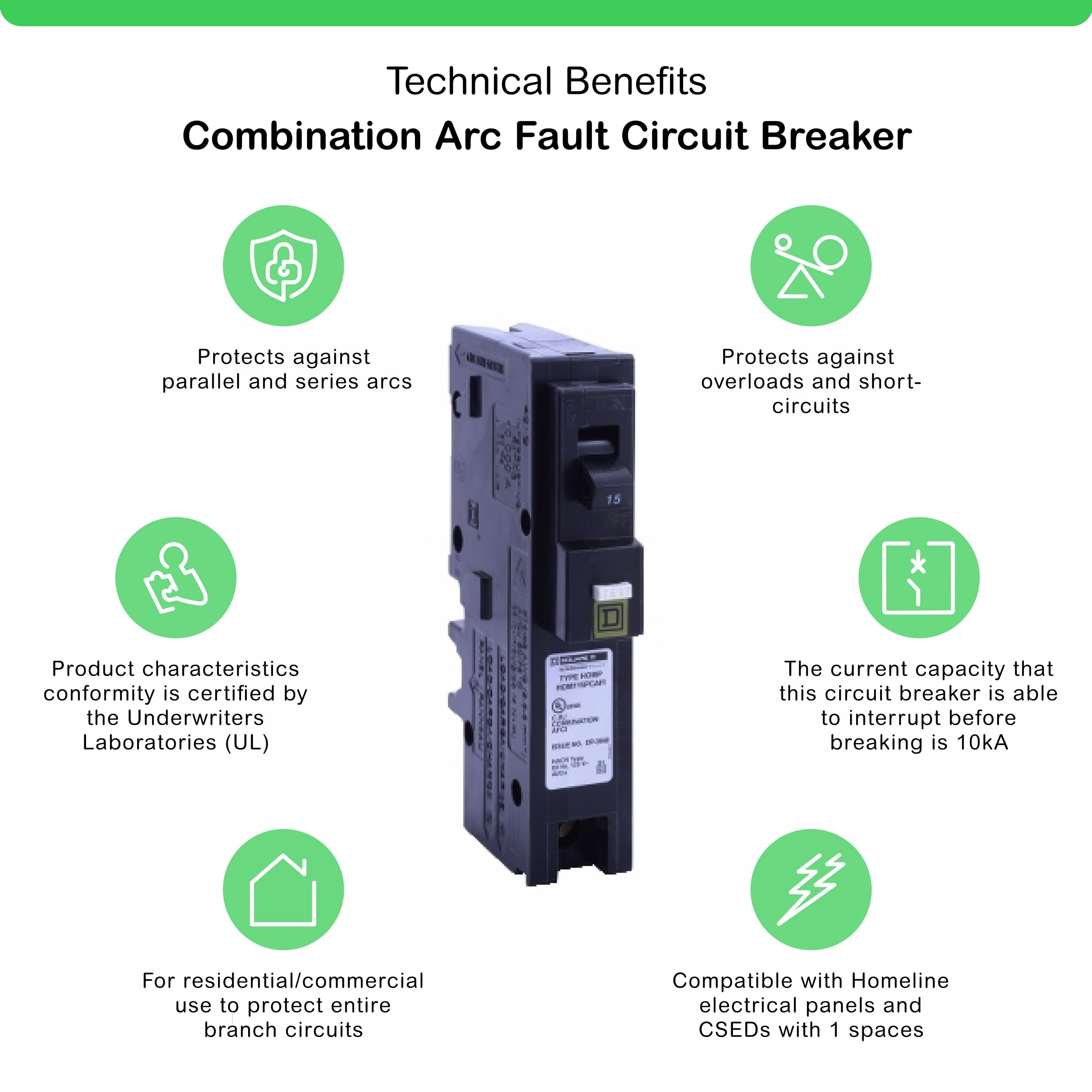 Schneider Electric Homeline 15A CAFCI breaker side view highlighting slim profile