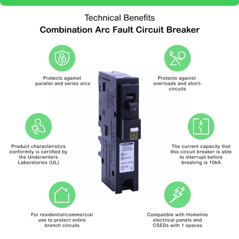 Schneider Electric Homeline 15A CAFCI breaker side view highlighting slim profile
