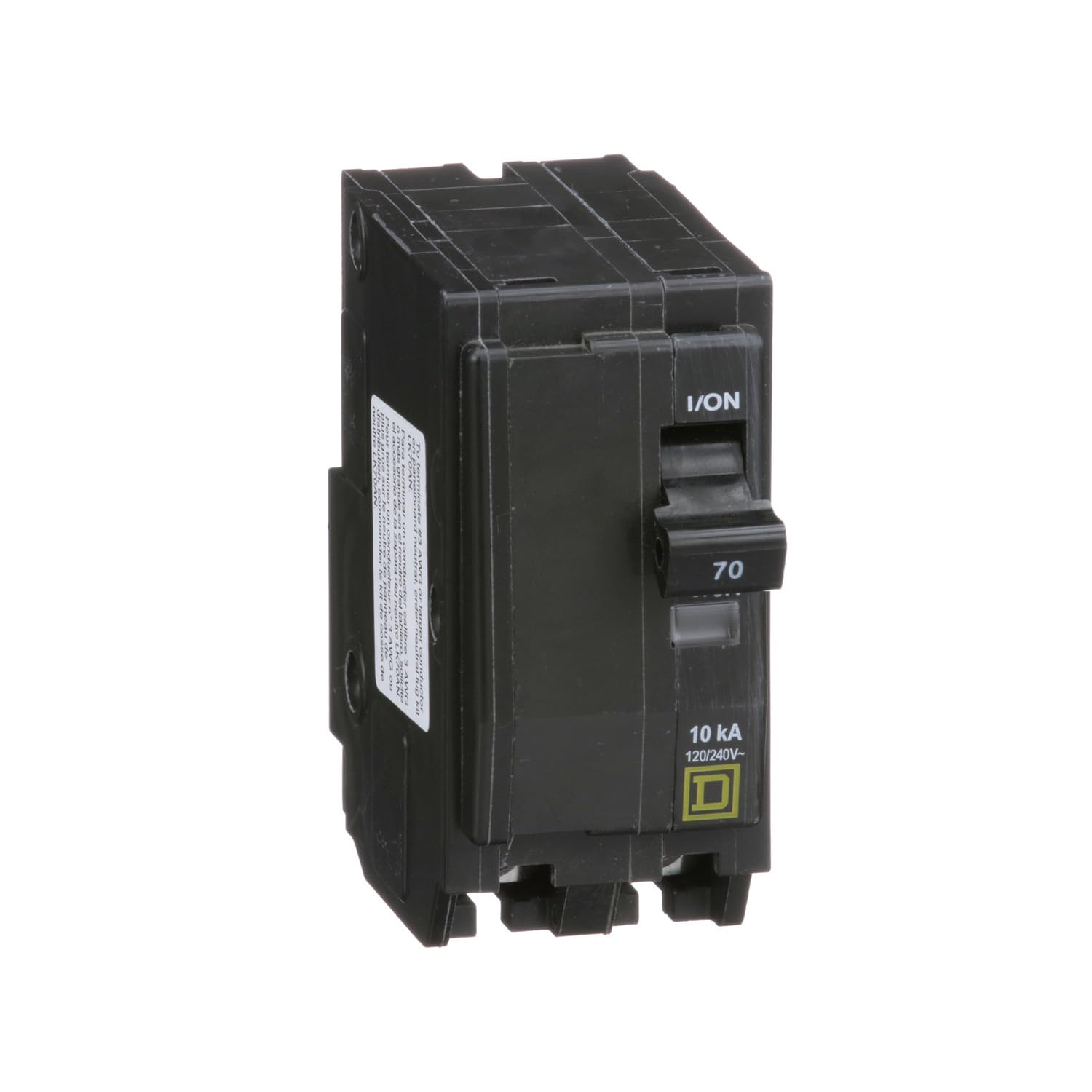Schneider Electric QO270CP front view shows compact 70A two-pole breaker for protection.