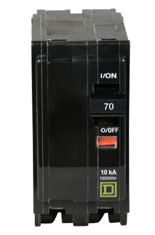 Schneider Electric QO270CP side view highlights plug-on design for easy installation.