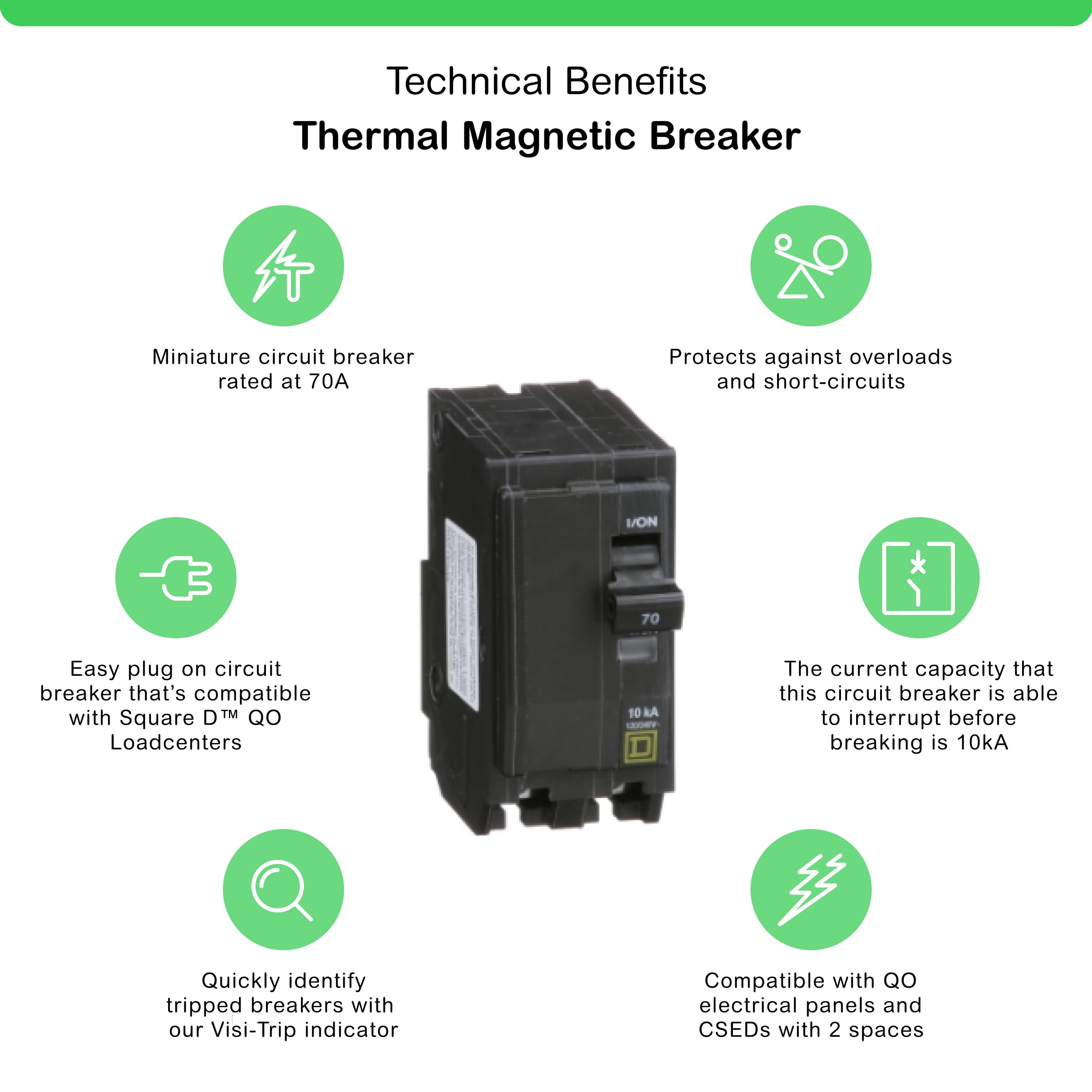 Schneider Electric QO270CP top view emphasizes 120/240 VAC rating for wiring.