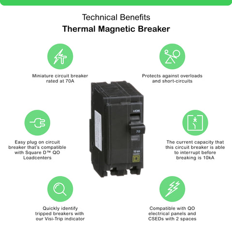 Schneider Electric QO270CP top view emphasizes 120/240 VAC rating for wiring.