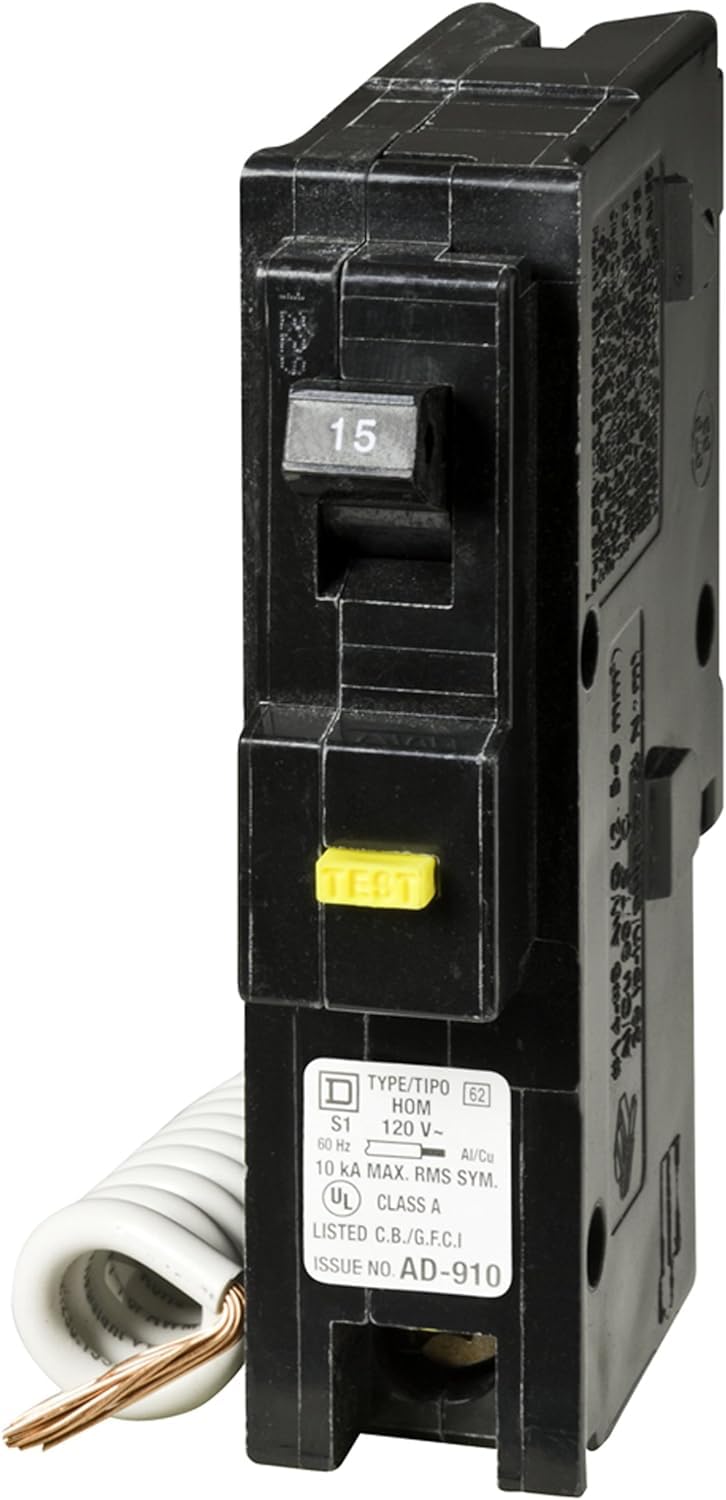 Schneider Electric HOM115GFICP 15A GFCI function demonstrates protection of branch circuits.