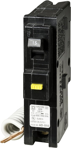 Schneider Electric HOM115GFICP 15A GFCI function demonstrates protection of branch circuits.