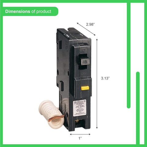 Schneider Electric HOM115GFICP label closeup highlighting model and trip indicators.
