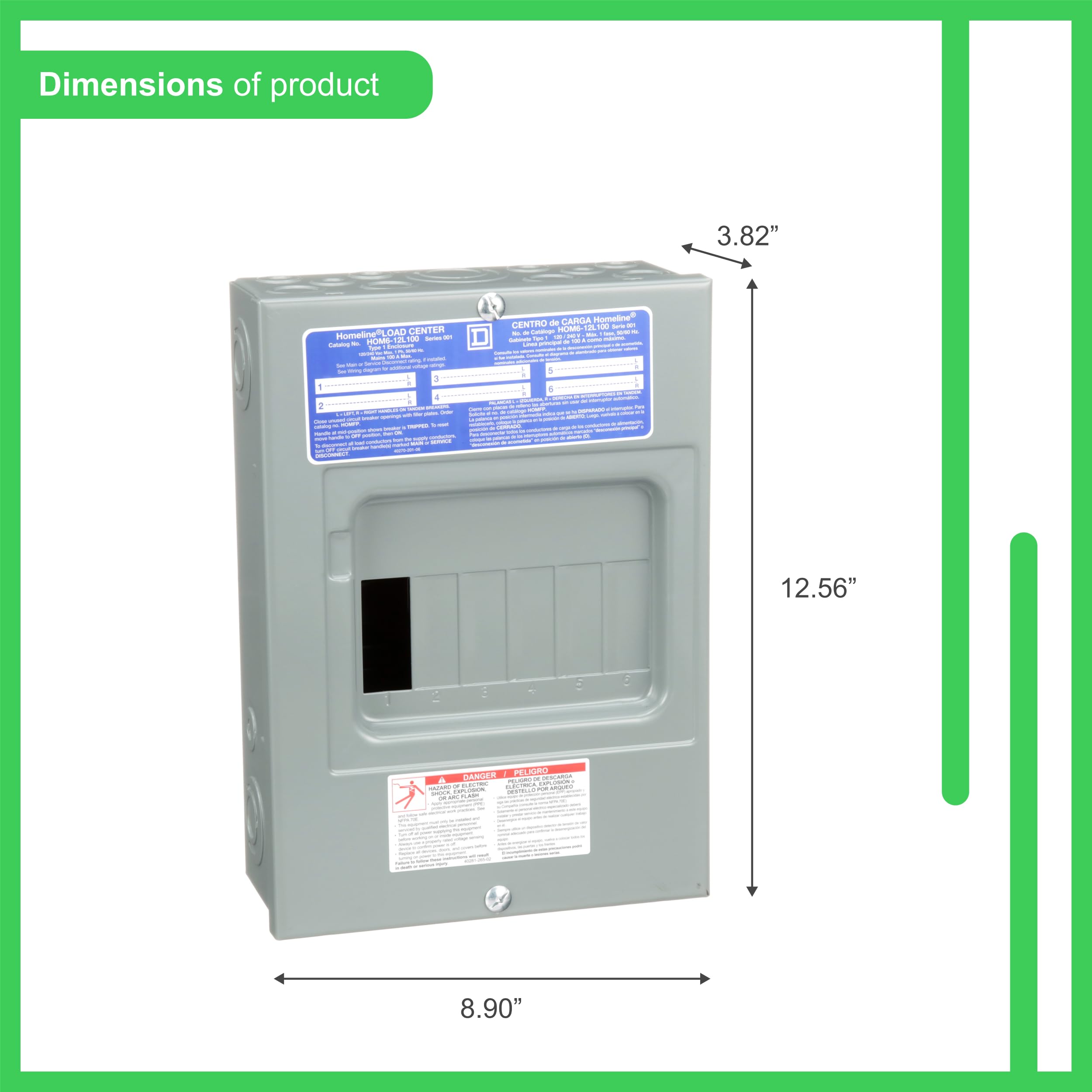 Square D HOM612L100SCP cover-open view highlighting access and wiring routes