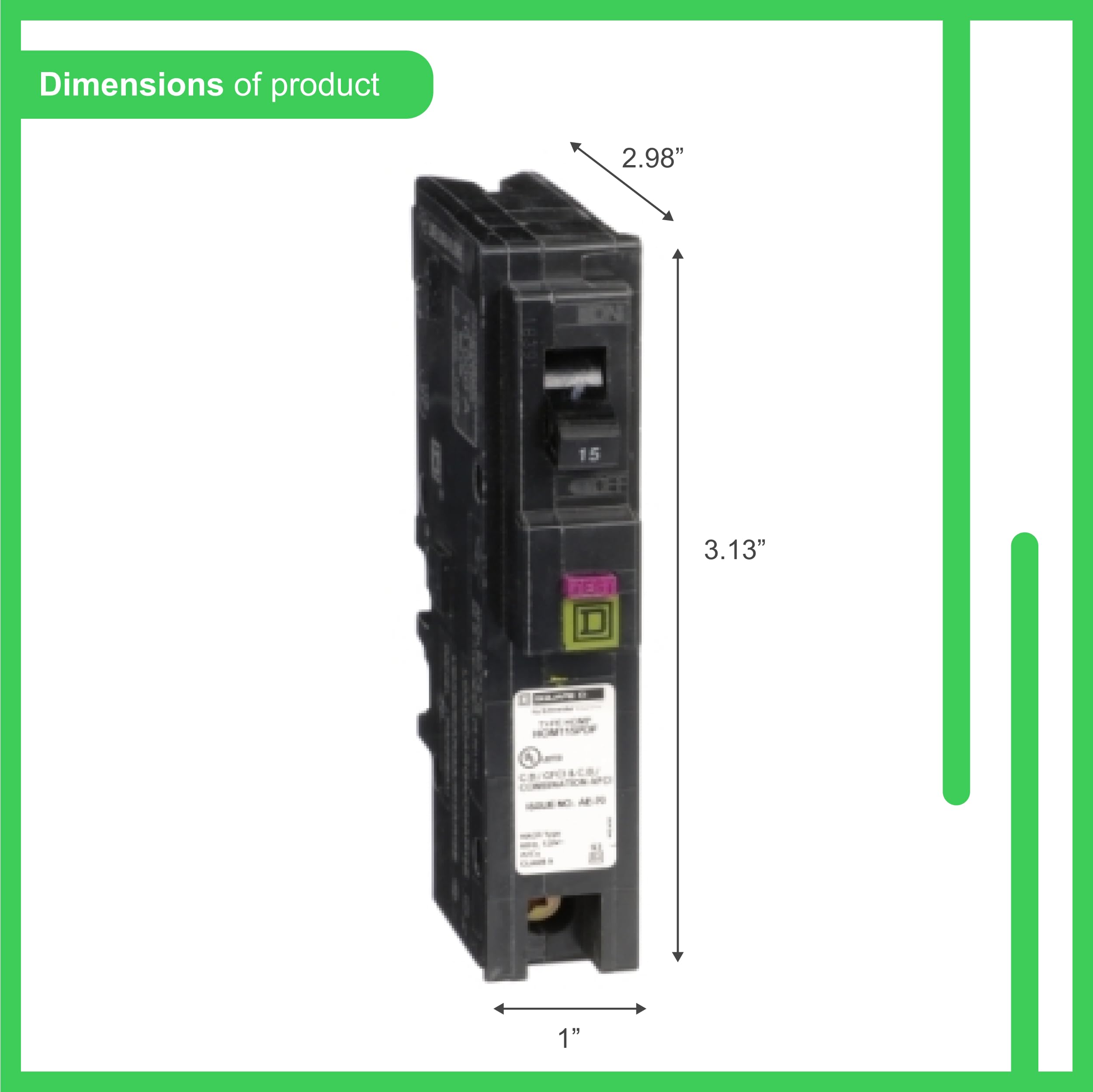 Square D 15A dual-function breaker installed for NEC-compliant circuit protection.