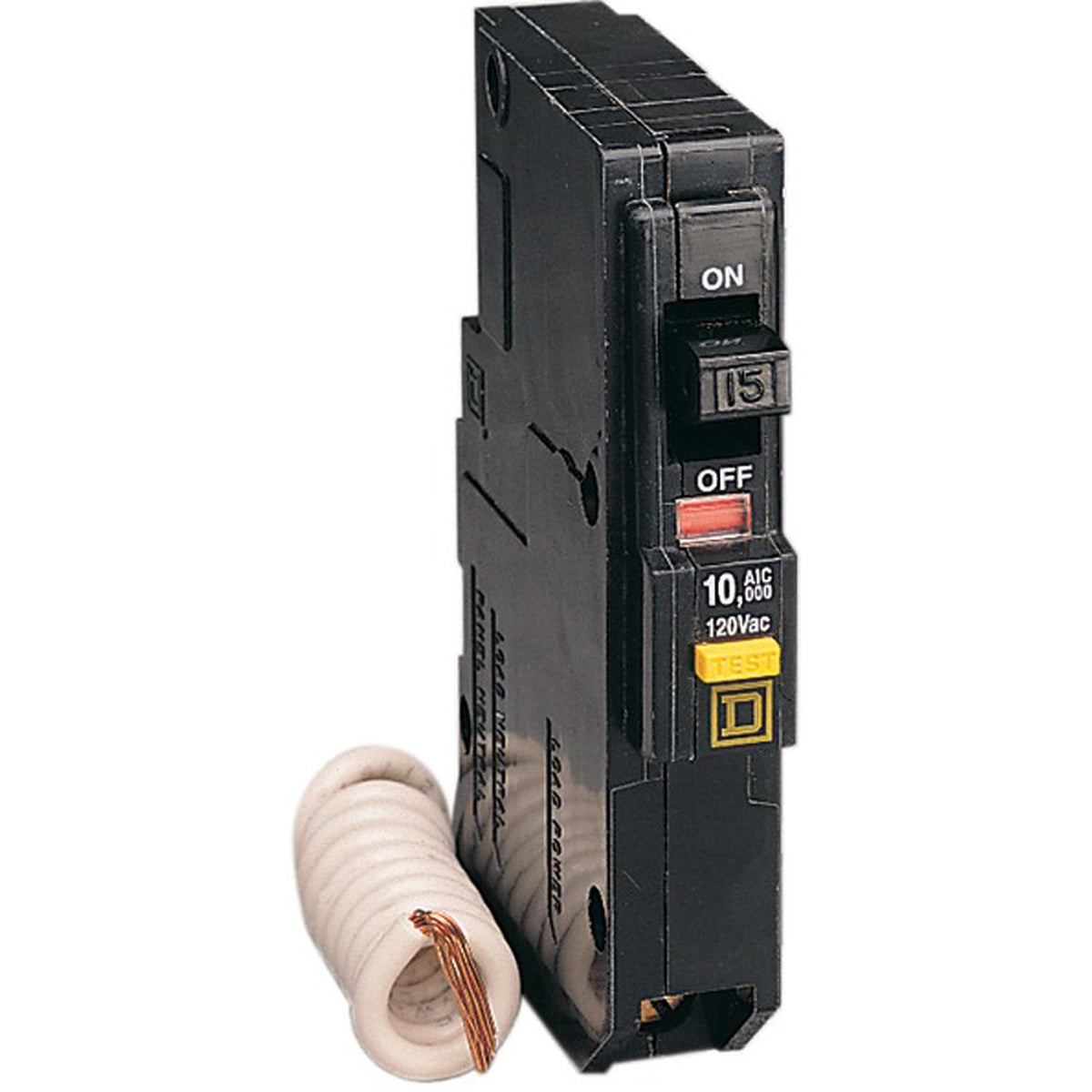 Schneider Electric QO115GFICP front view of the 15A GFCI breaker for panel installations.