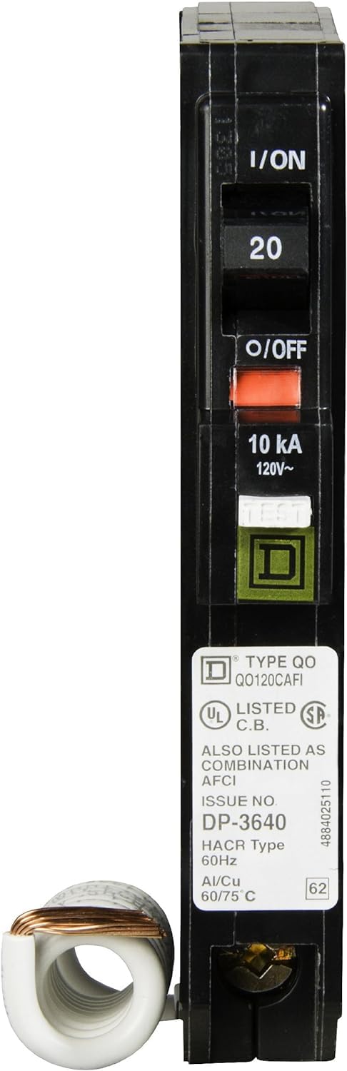 Square D QO120CAFI labeling visibility emphasizes UL and NEC compliance indicators.