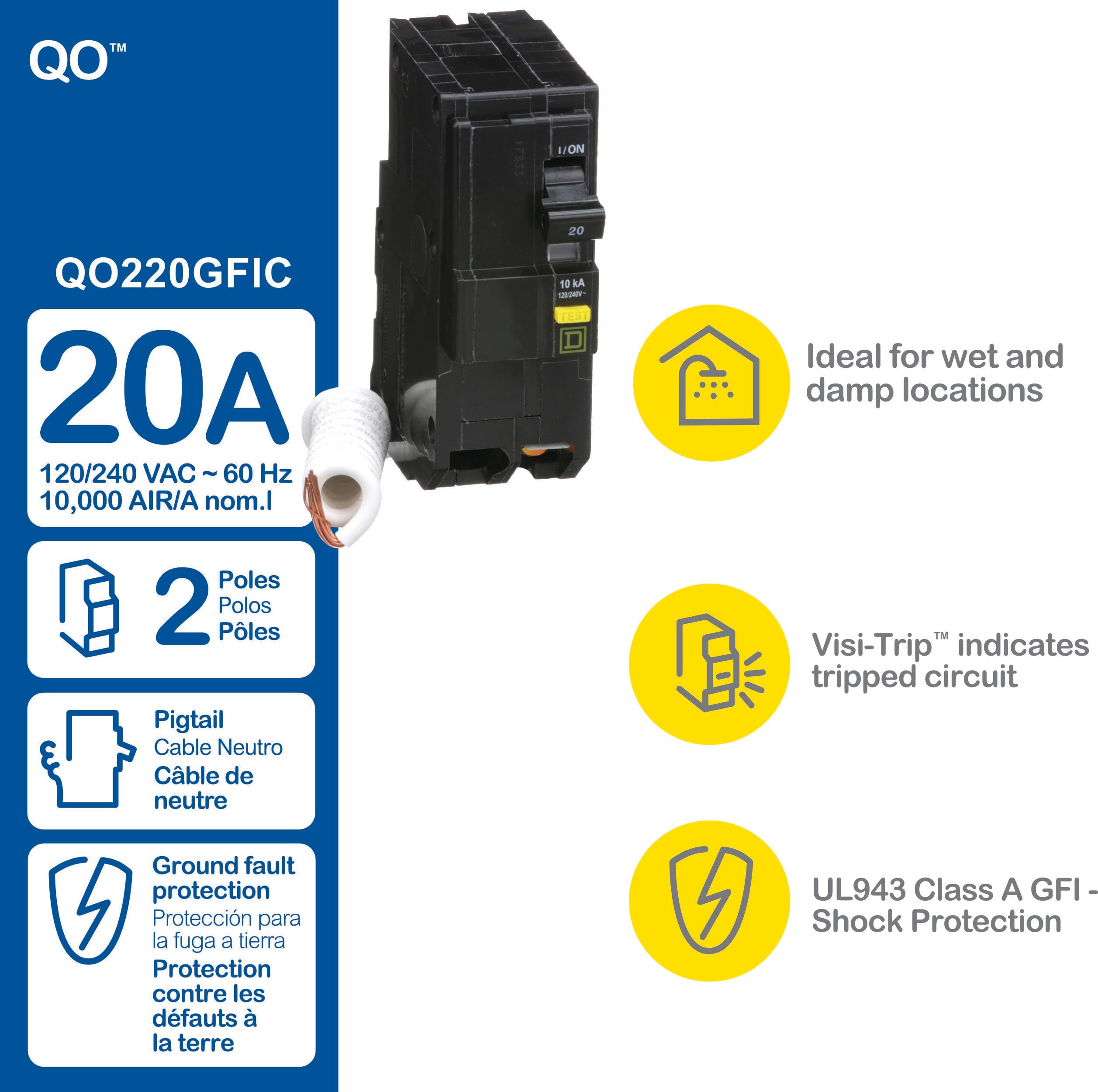 UL Listed and CSA Certified for safety and compliance in the QO220GFICP.