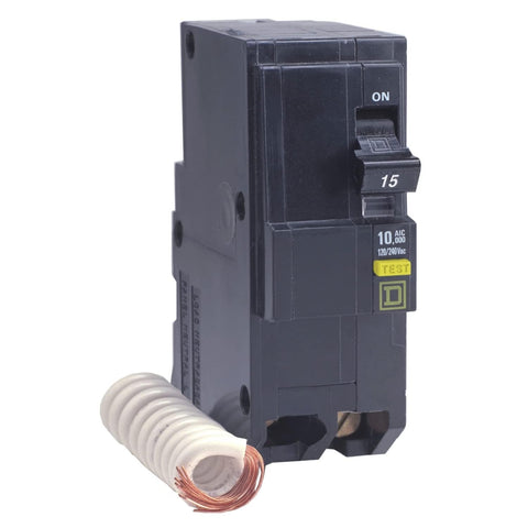 Schneider Electric Square D QO220GFICP with visible trip indicator for quick fault confirmation.