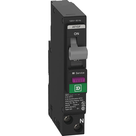 Schneider Electric Square D arc-fault breaker front view for enhanced home protection.
