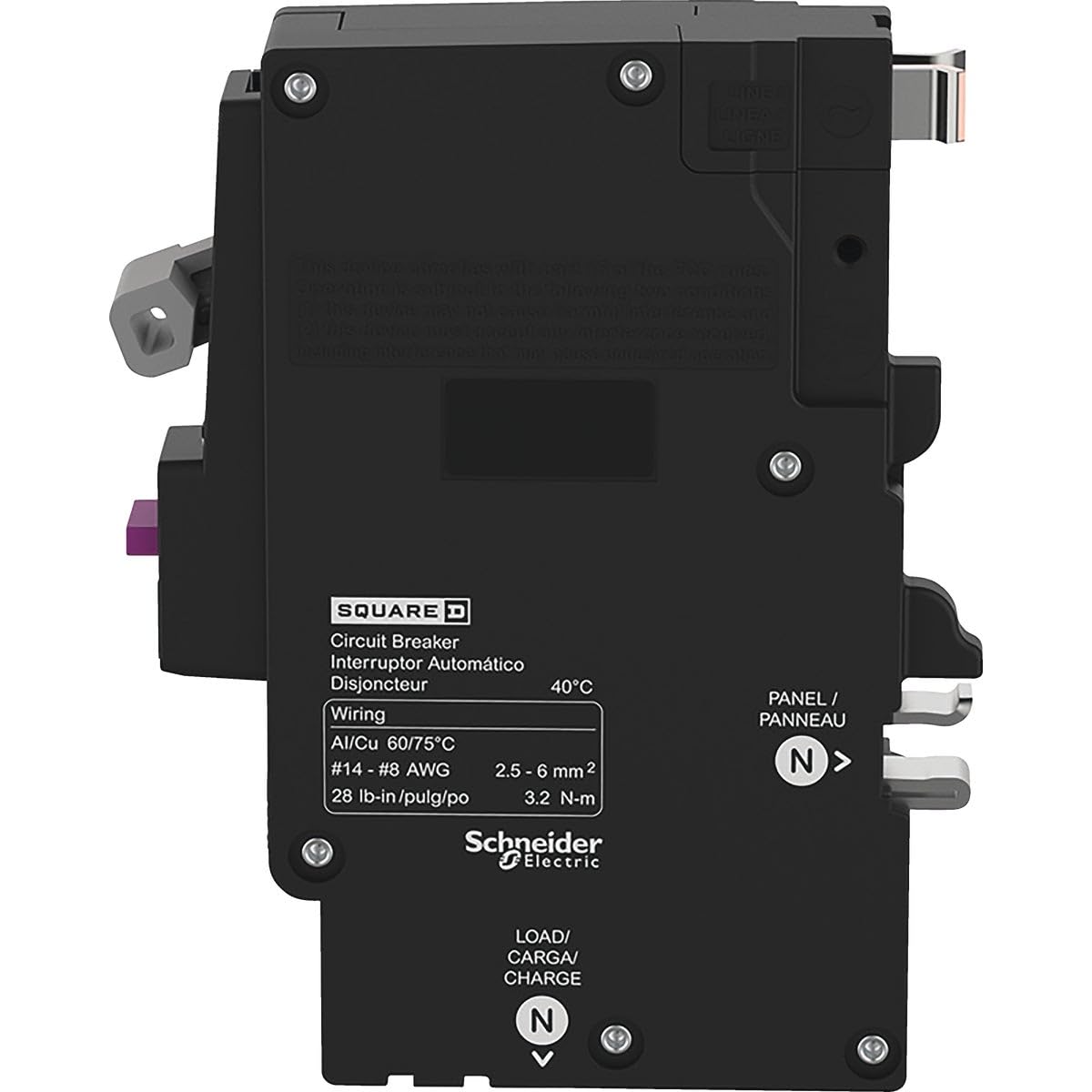 Schneider Electric Square D breaker in residential panel demonstrates practical, low-profile protection.