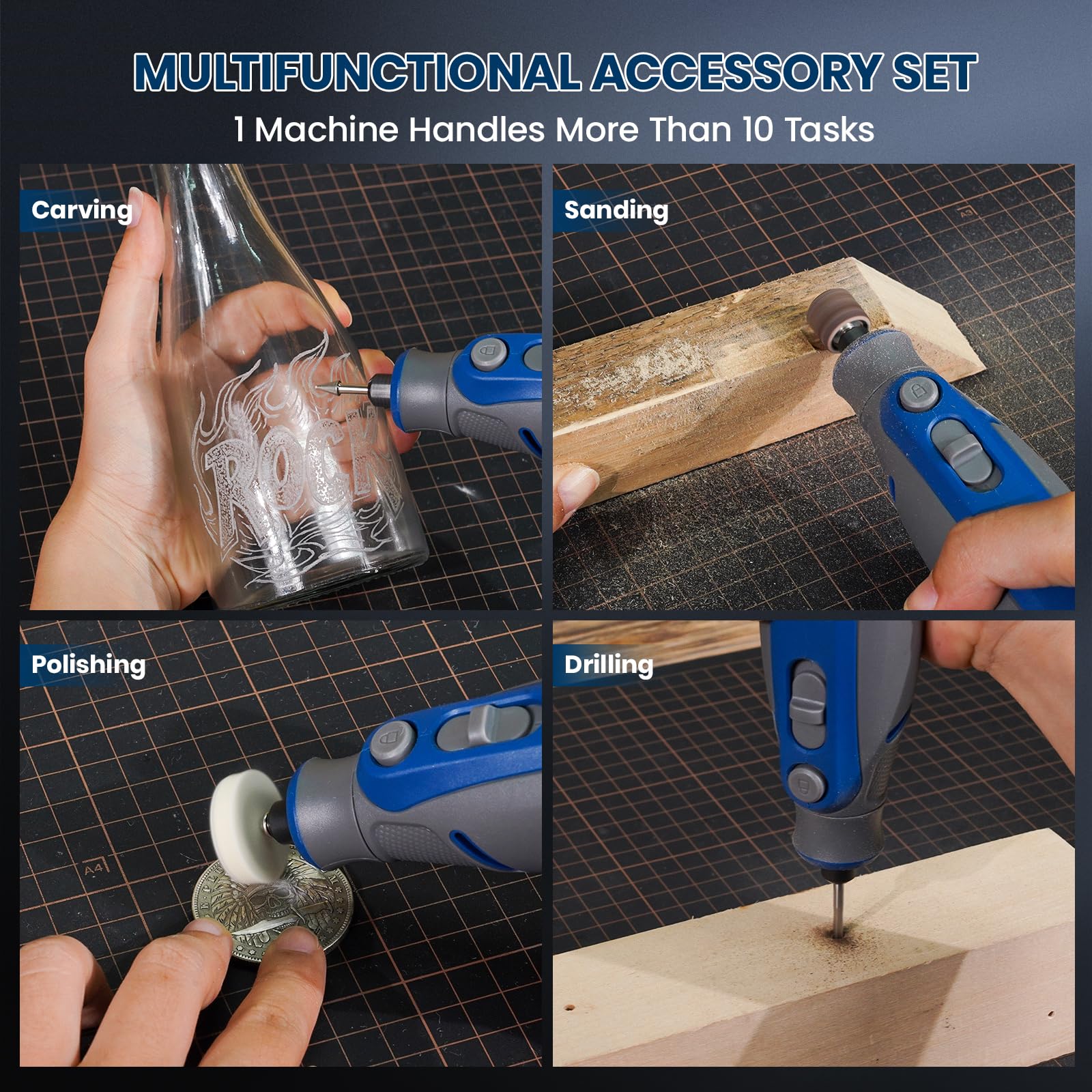 Schtumpa 25 upgraded attachments cover grinding, cutting, sanding, and polishing.