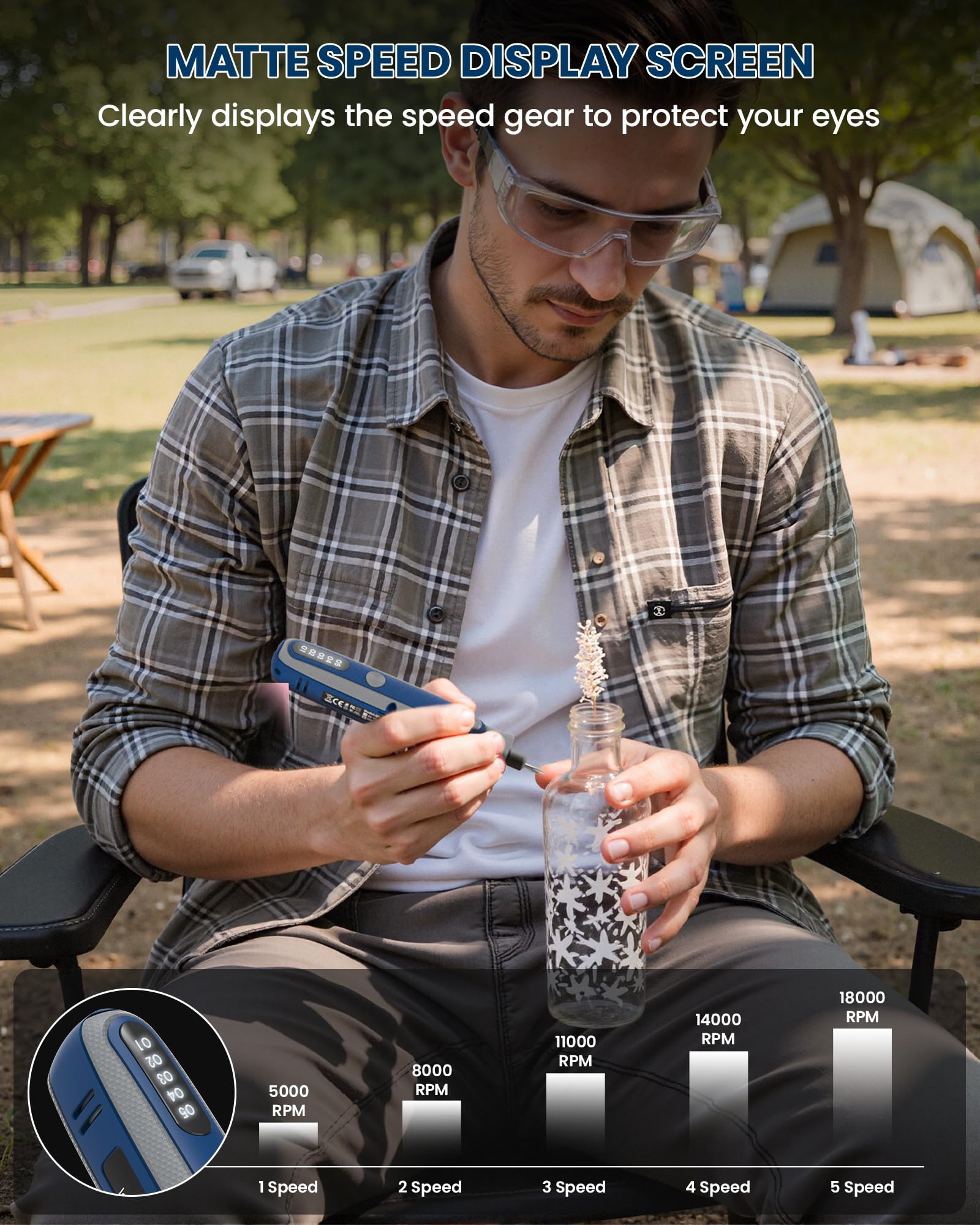 Kit includes 18 accessories for engraving, sanding, polishing, and drilling
