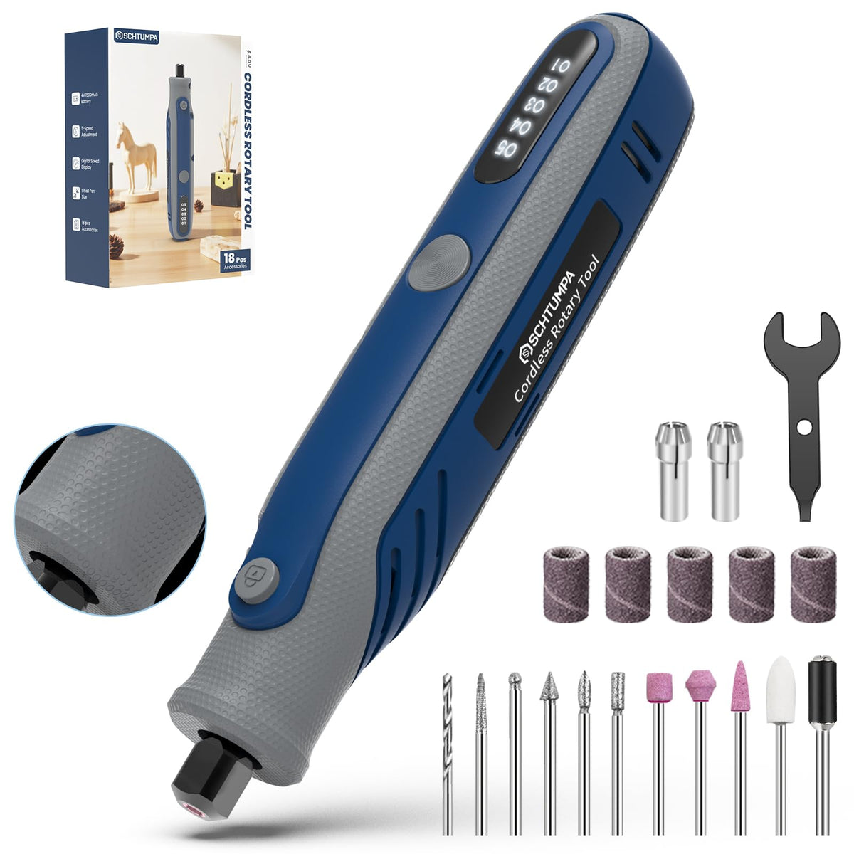 Schtumpa rotary tool with frosted display for quick speed readout