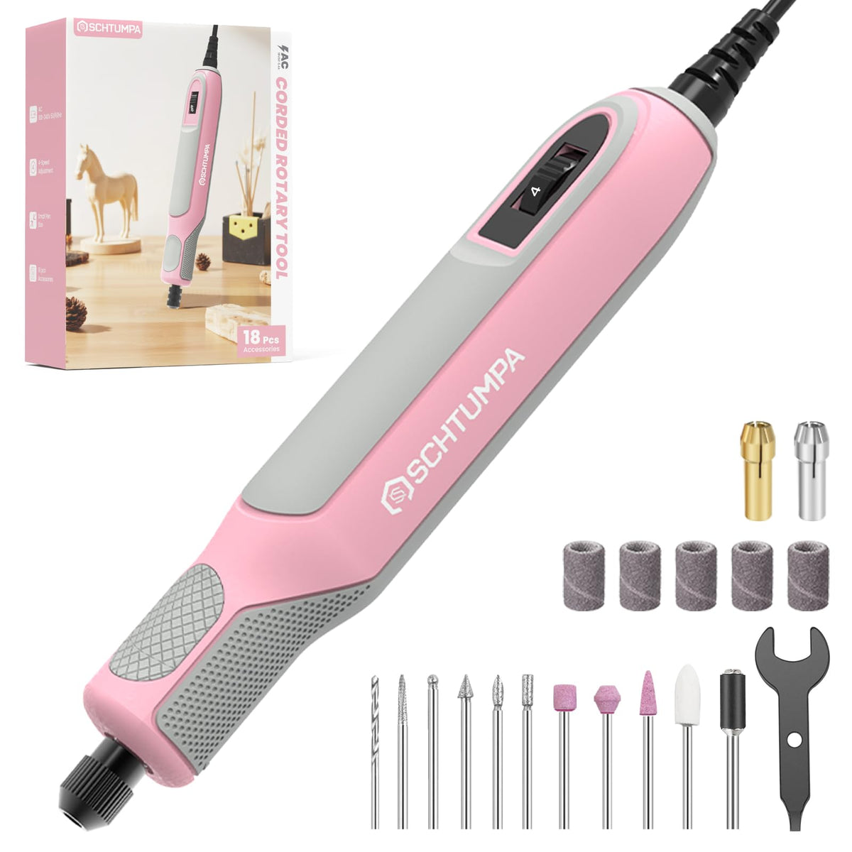 SCHTUMPA rotary tool kit showing compact ergonomic design for precision engraving
