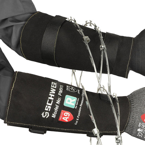 Schwer ANSI A9 arm sleeve provides forearm cut protection with secure fit