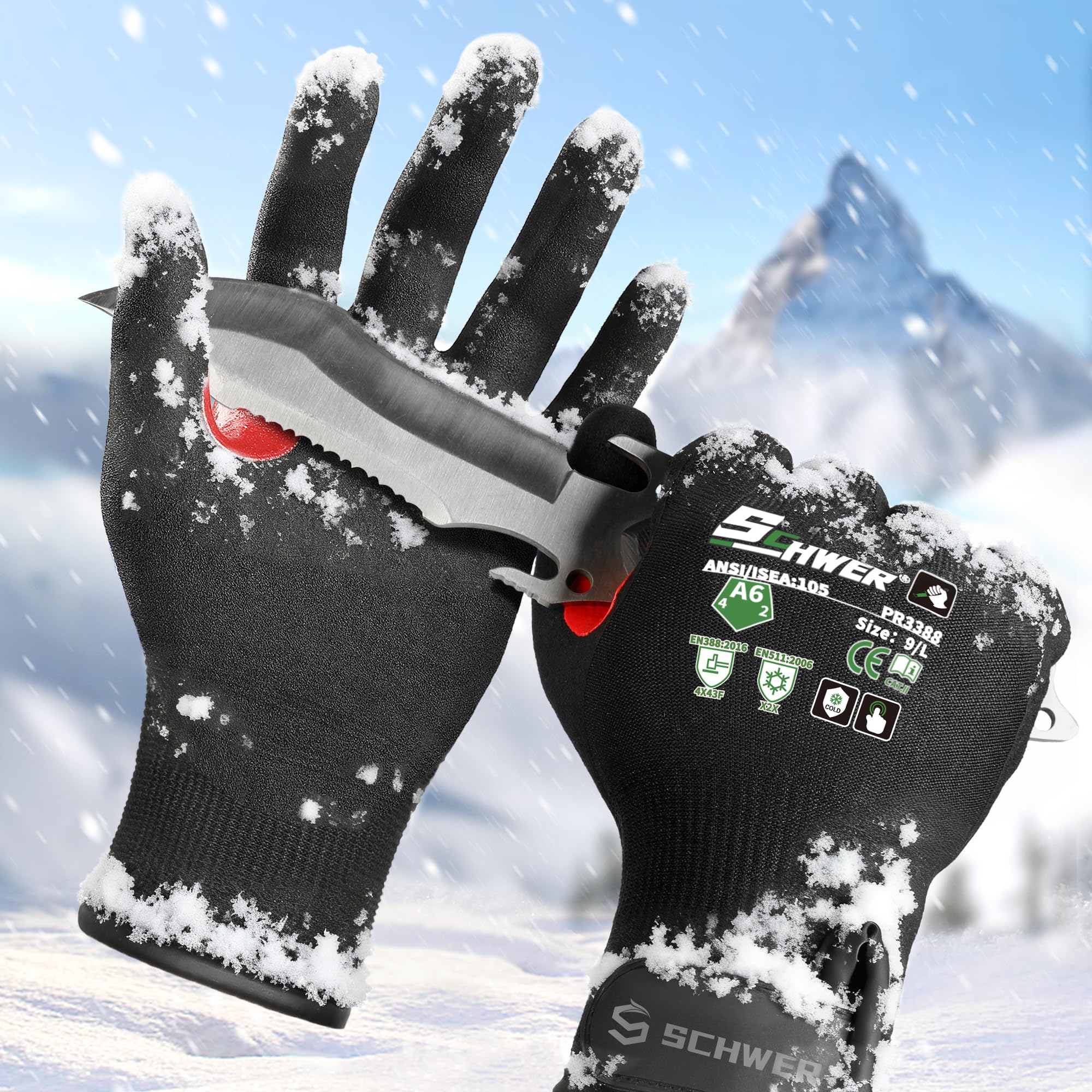 Schwer FreezeGuard front view of winter gloves showing durable coating for grip in cold
