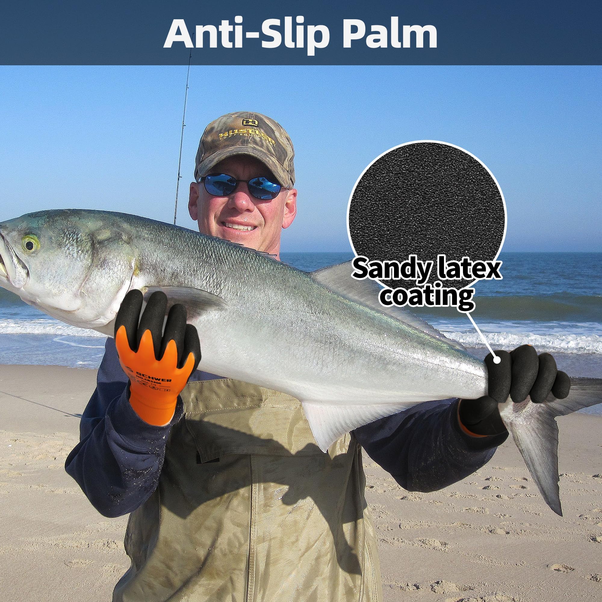 Schwer flexible snug-fit gloves with elastic cuffs reduce mud intrusion.