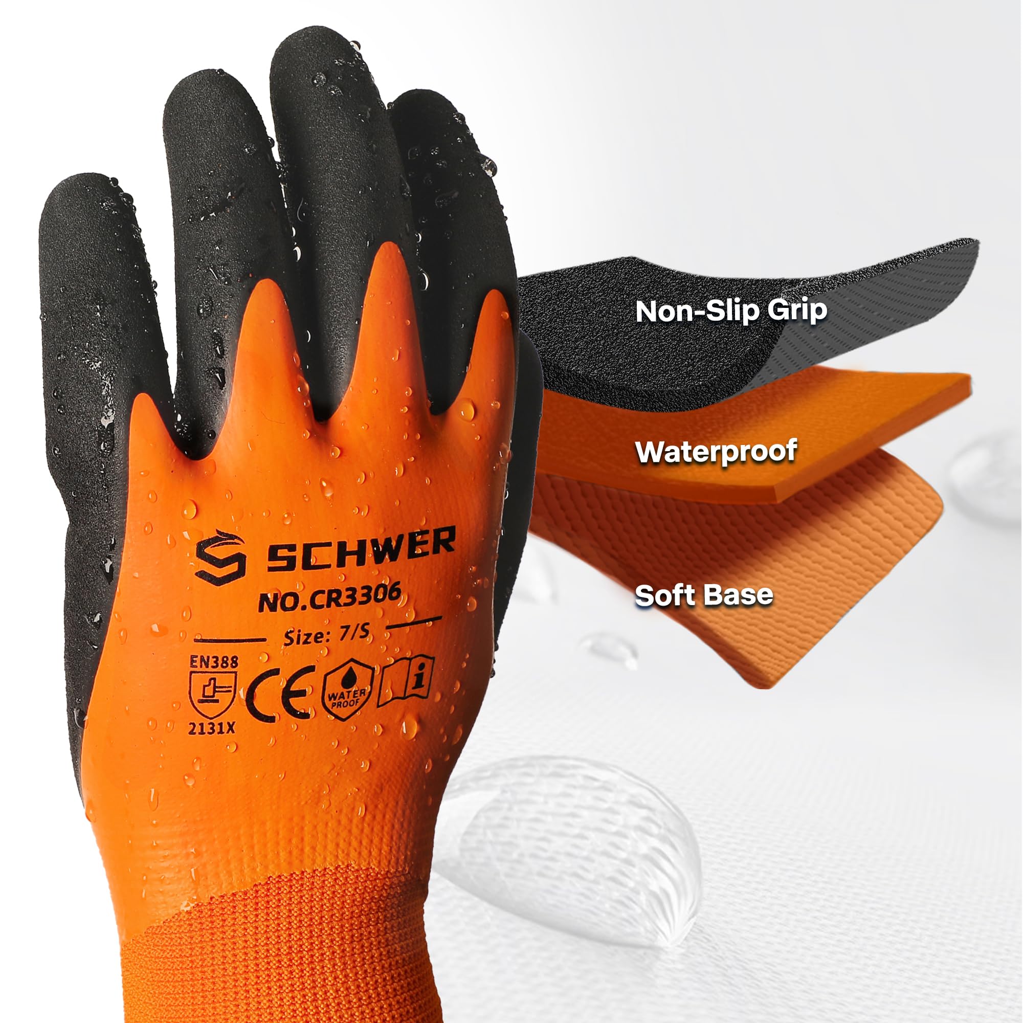 Schwer gloves provide full-hand waterproofing and wind resistance for outdoor tasks.