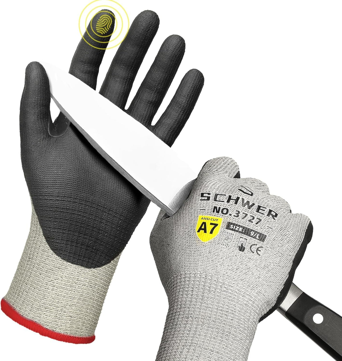 Schwer high level cut resistant gloves with reinforced thumb for heavy duty metal work.