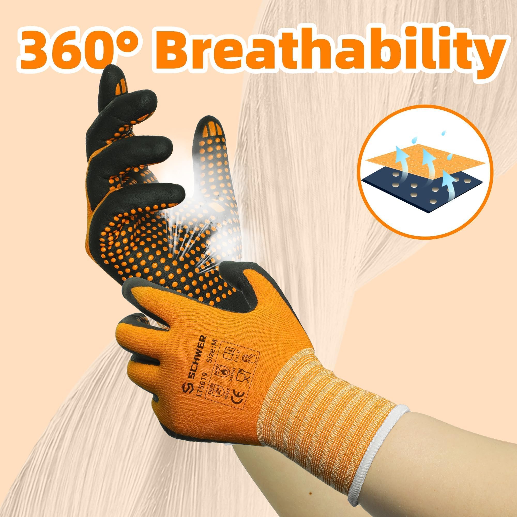 Schwer LT5619 gloves raise dots increase durability and grip in slippery conditions
