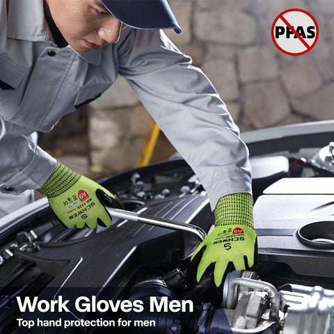 Schwer ProGuard durable, washable gloves stay highly visible yellow.