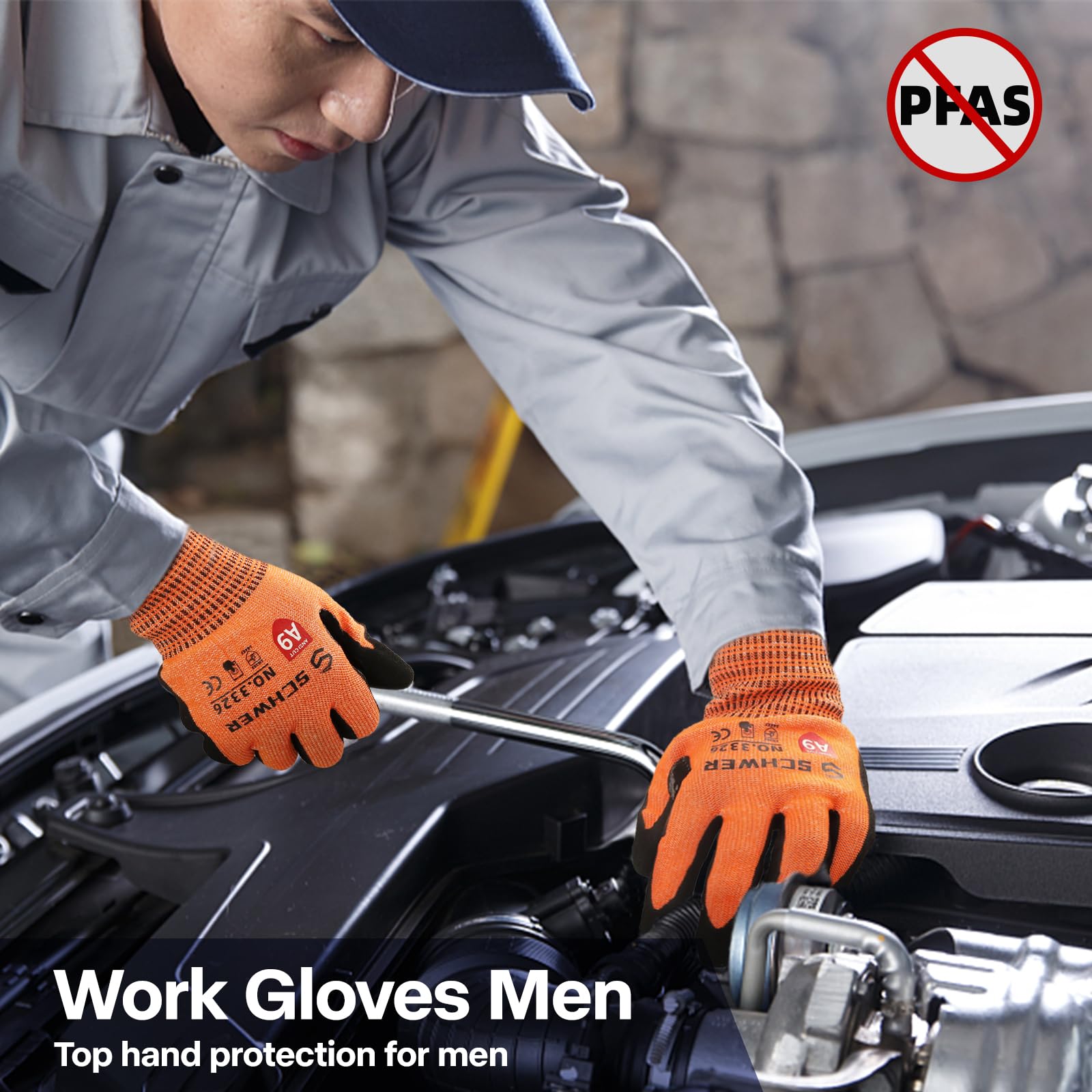 Schwer ProGuard touchscreen-compatible glove enables device use without removal.