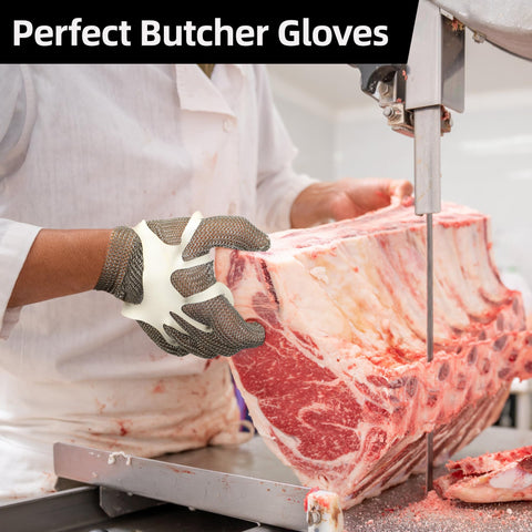 Schwer ProGuard-X glove used in meat processing demonstrates versatile kitchen use.