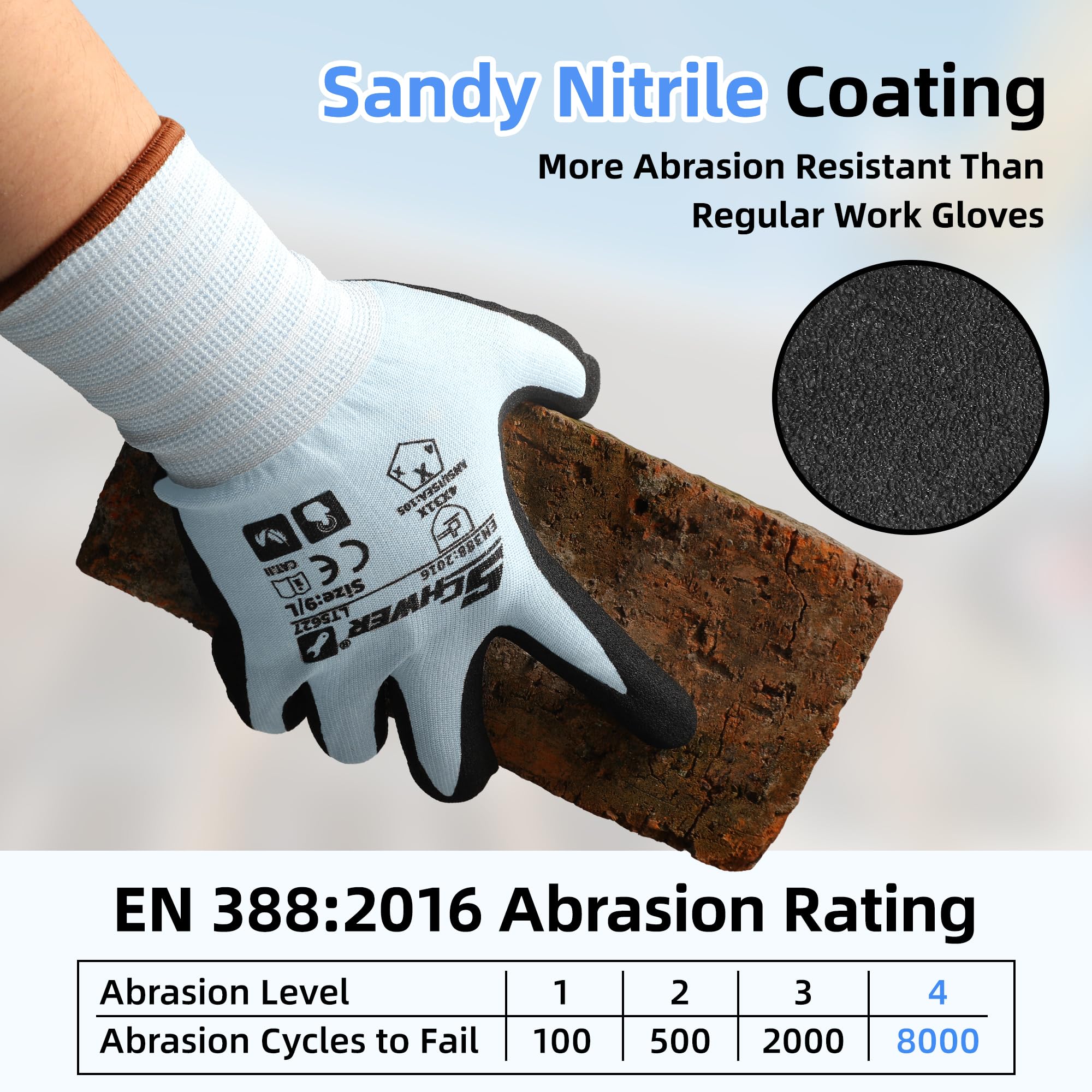 Schwer 18-gauge knit fit contours your hand for comfortable, precise handling.