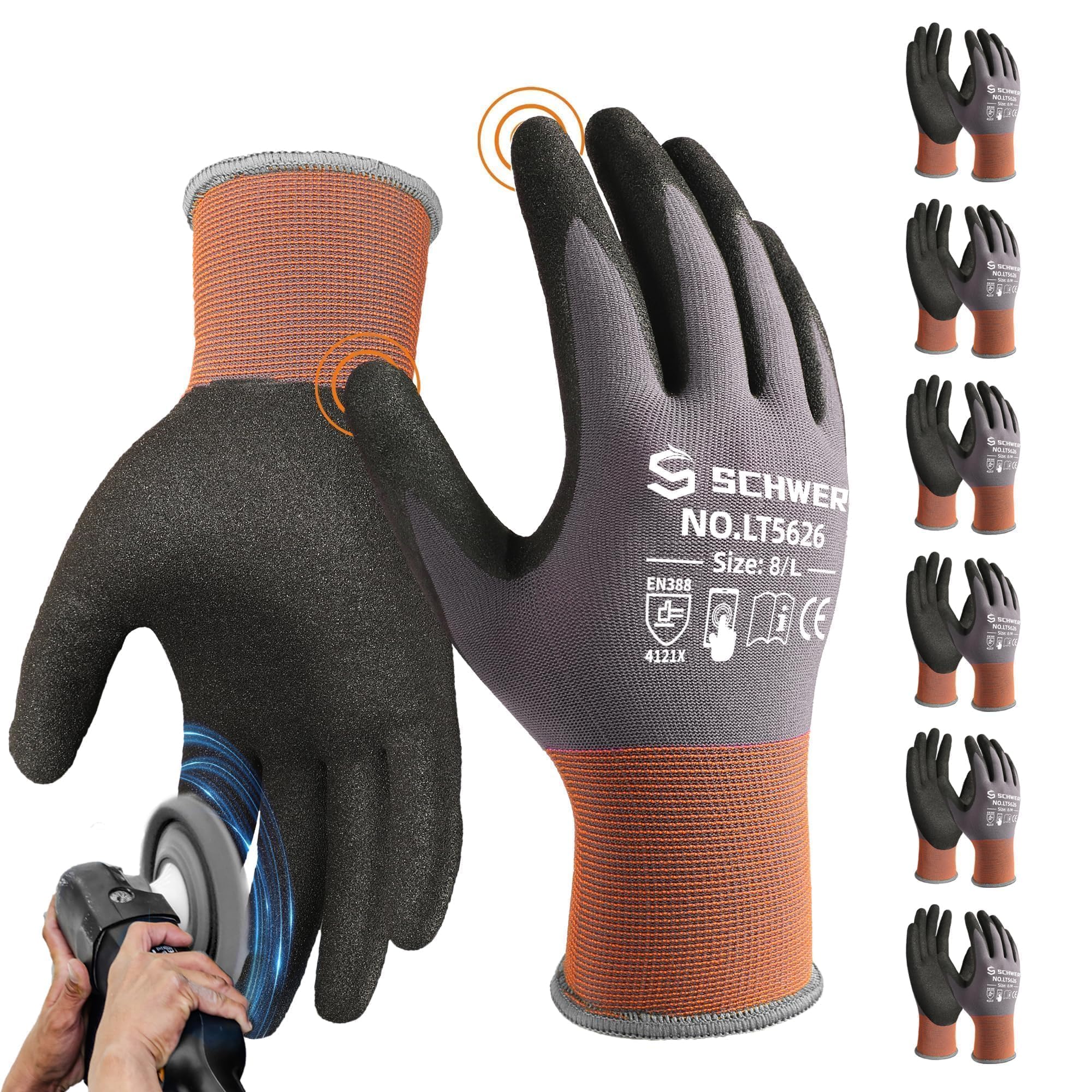 Schwer safety gloves with sandy nitrile-coated palm for firm grip
