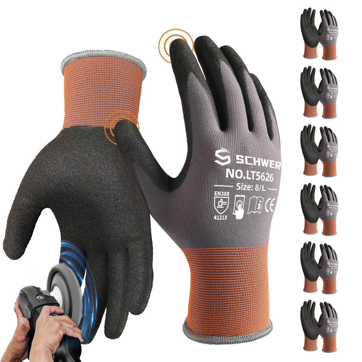 Schwer safety gloves with sandy nitrile-coated palm for firm grip