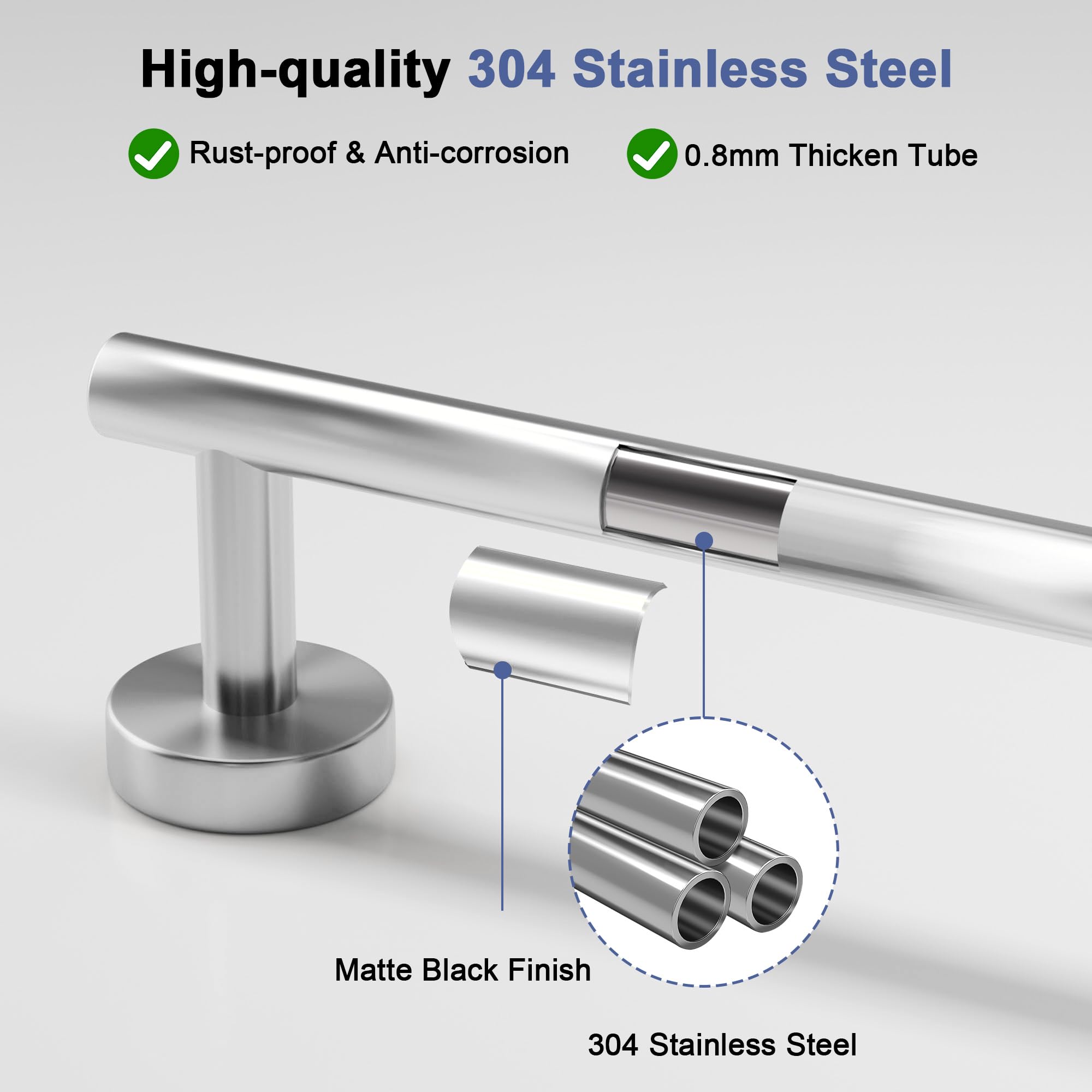 SCILIVE towel bar side view with concealed screws for a clean, safe installation