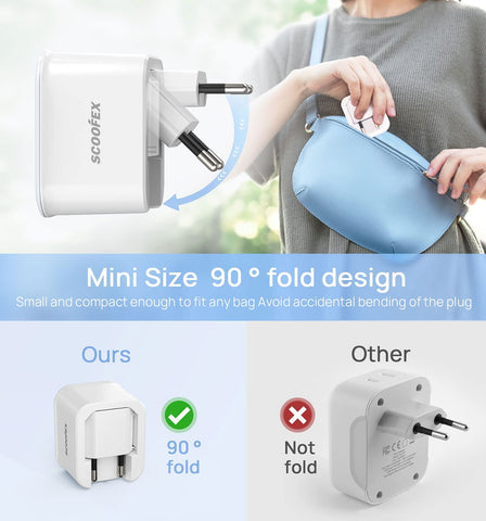 SCOOFEX EU adapter ports showing USB-A and USB-C for simultaneous charging.