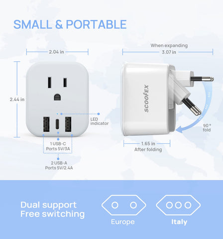 SCOOFEX adapter in use charging multiple devices via USB ports.