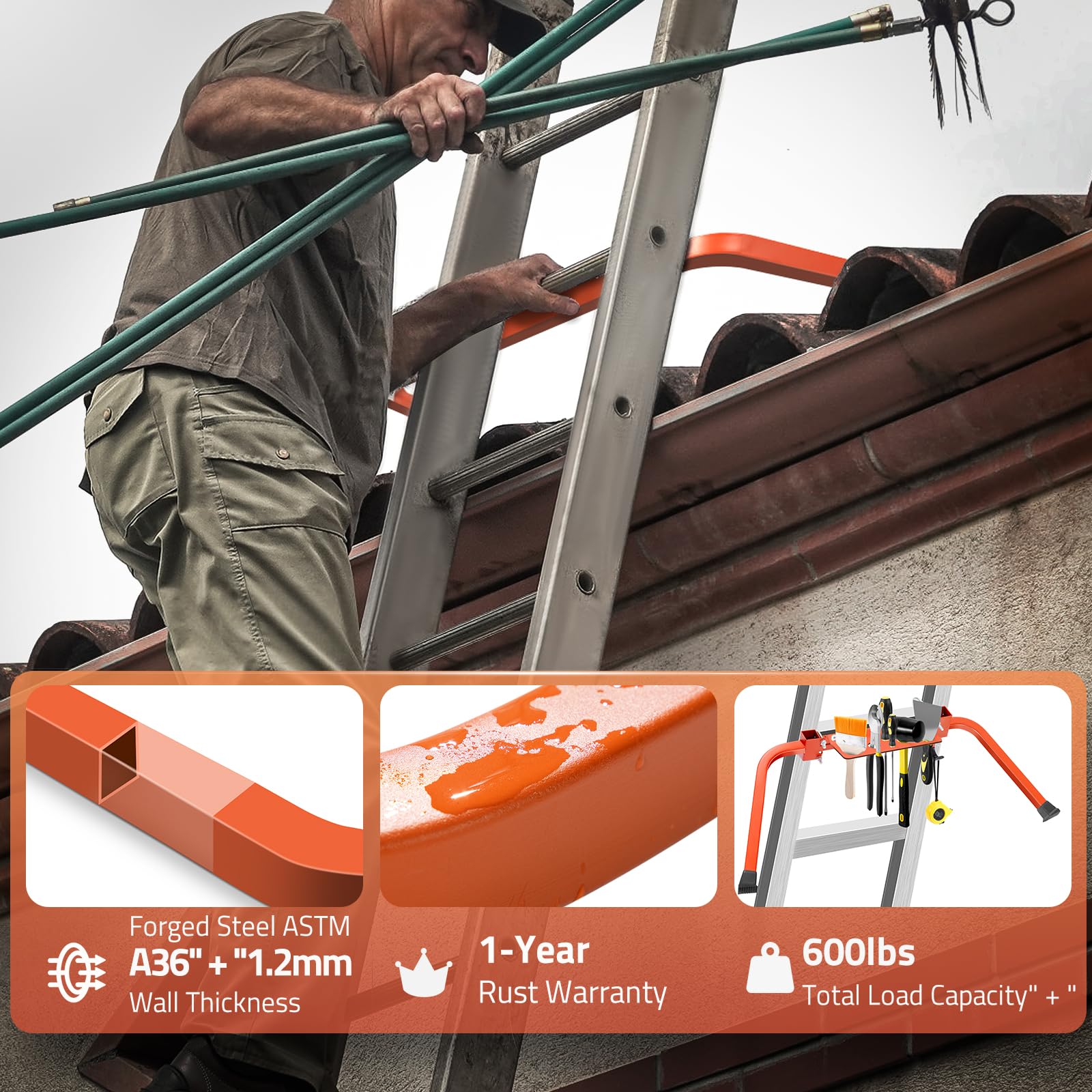 Scoopify Rubber grips provide secure, non-slip contact on the ladder.