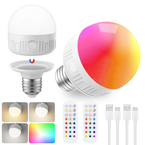 SCOPOW rechargeable light bulb with remote for easy dimming and ambience